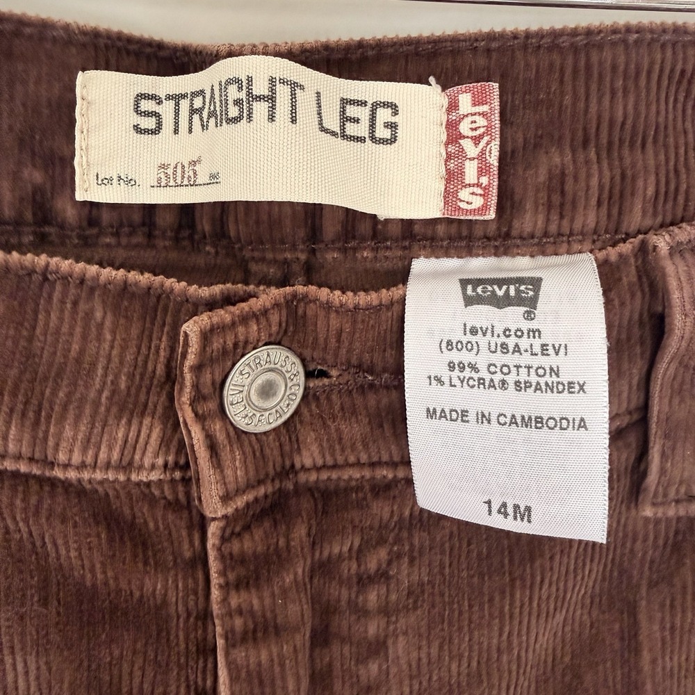 VTG Levi's 505 Straight Leg Jeans Women's Size 14 Corduroy Brown Cotton Pants - Picture 10 of 13
